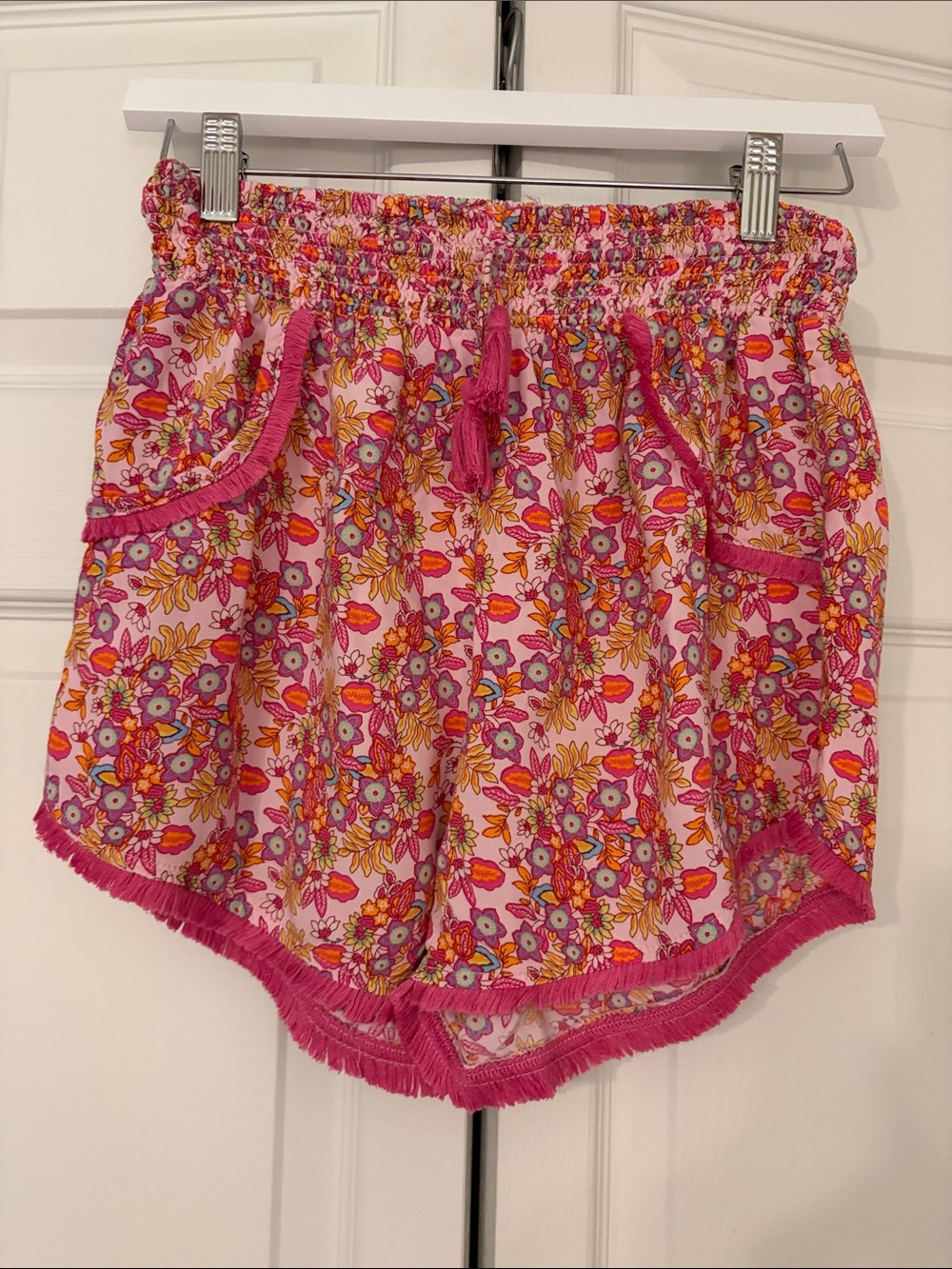 Lounge Shorts Pink Floral Fringe-Trim Lounge Shorts Boho Style Japna - Medium EU